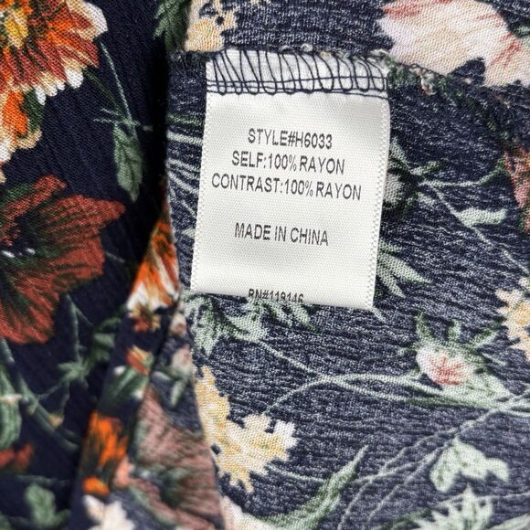 JODIFL Women Blouse Large Boho Floral Patchwork Long Sleeve Top Navy Rayon - Picture 4 of 8